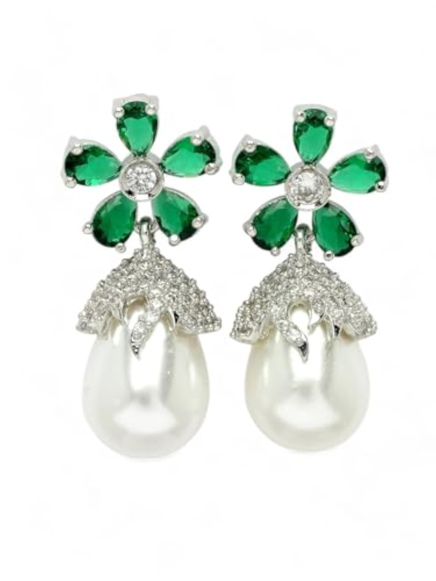 Women's Silver-Plated Floral AD Stone Handcrafted Drop Earrings